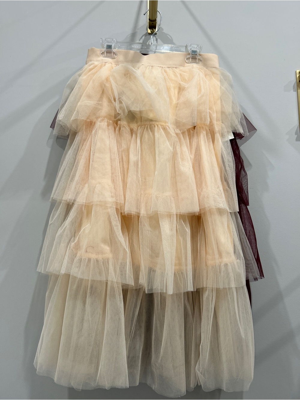 Two Tiered Tulle Maxi Skirt in Blush and Dark Red